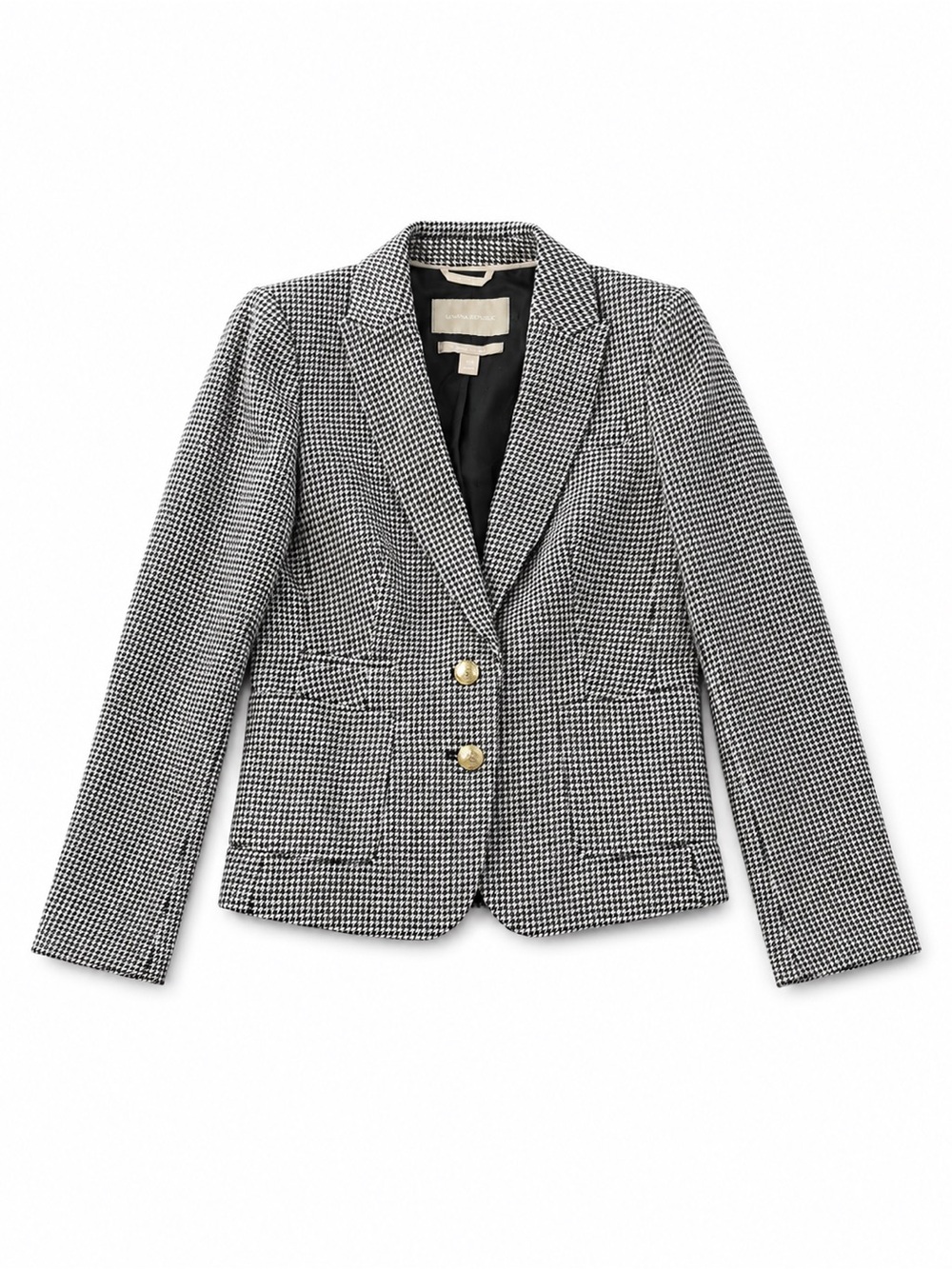Banana Republic Houndstooth Blazer Gold Crest Buttons Academia Size 6 - Picture 2 of 13